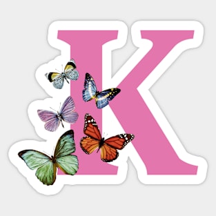 Letter pink K with colorful butterflies Sticker